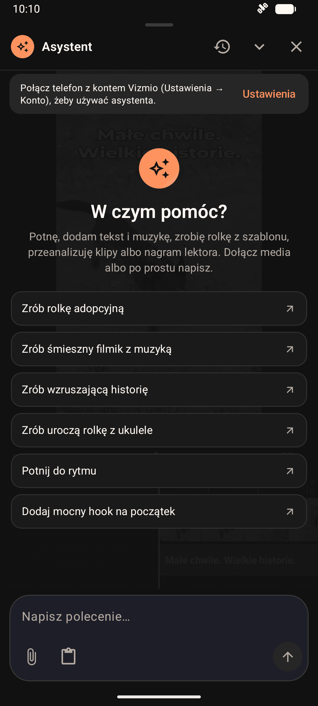 Wbudowany czat Vizmio z agentem AI i propozycjami poleceń